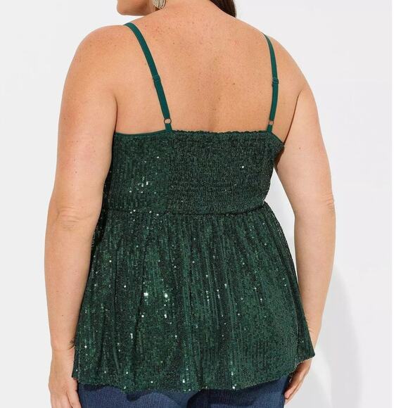 Torrid 3 (3X 22/24) Sexy Emerald Green Sequin Peplum V Neck Party Cami Tank Top - Picture 3 of 3